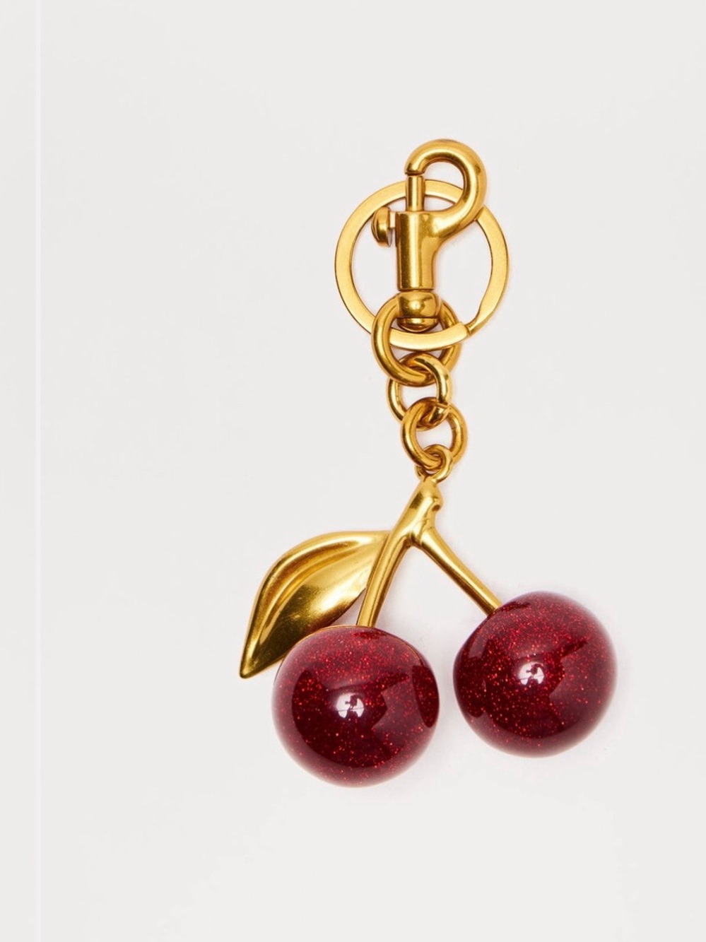 Gold Cherry Keychain with Red Glitter Charms